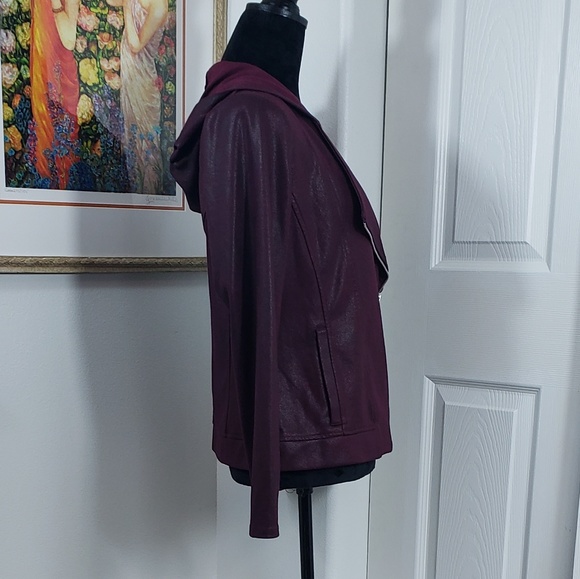 Burgundy Wine Colored Slant Zip Hooded Sweatshirt - Picture 3 of 7